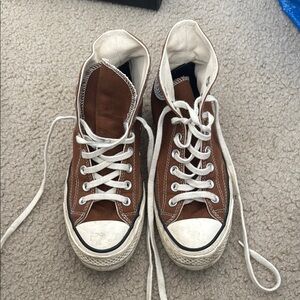Brown High-Top Converse with White Laces